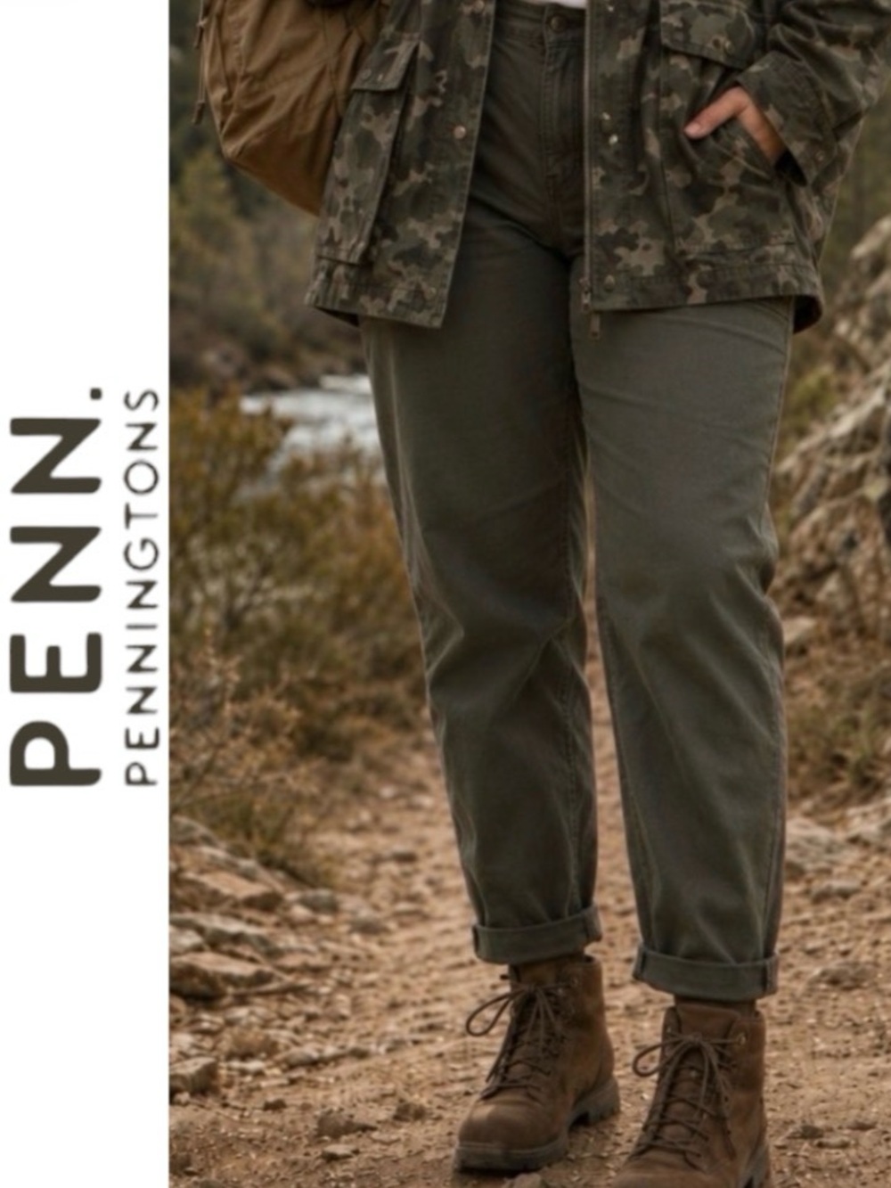 22W Women’s Plus Khaki Green Utility Pants with Tapered Leg. Waist = 21 inches